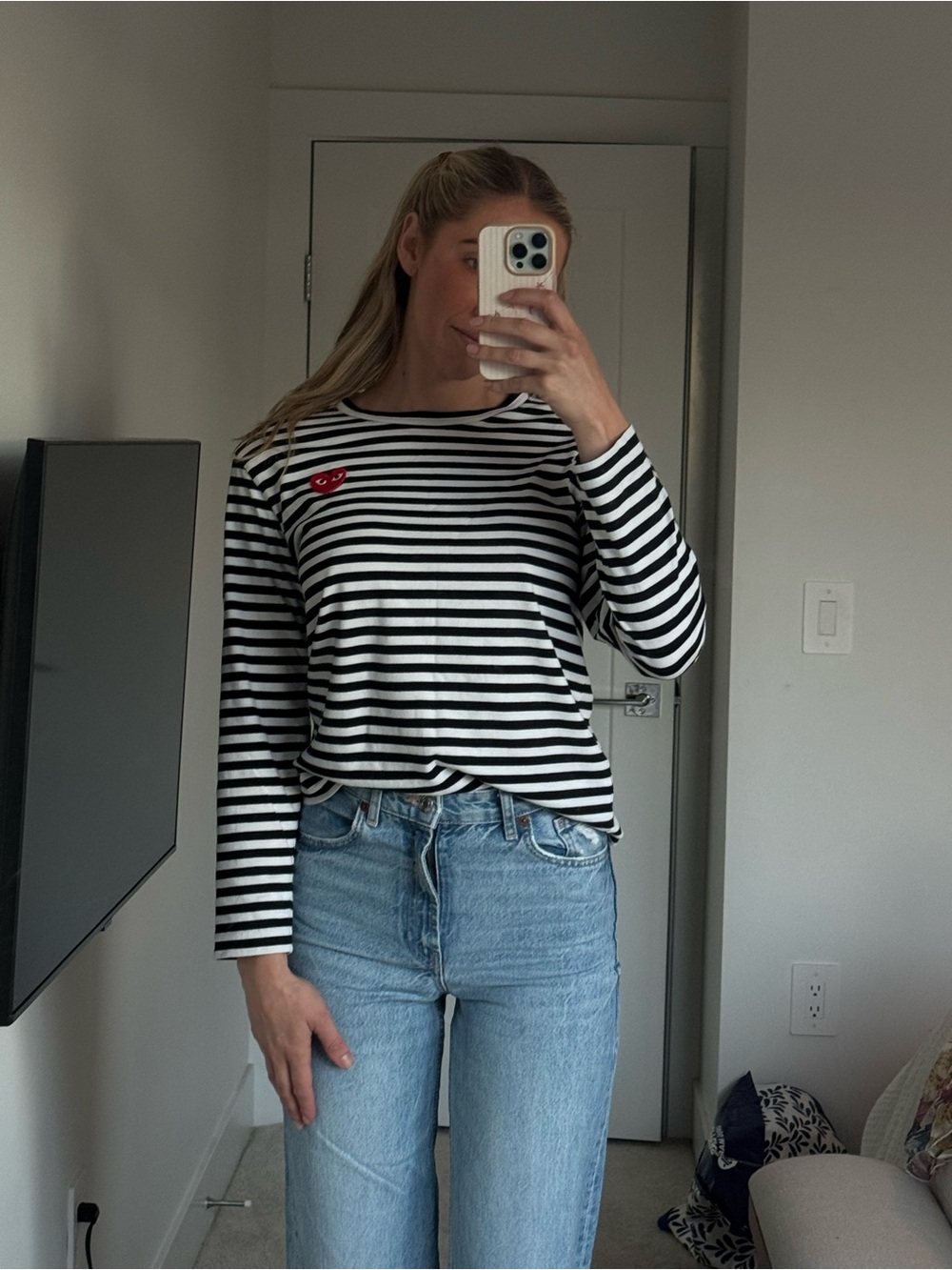 PLAY Comme des Garçons Red Heart Striped Long Sleeve Shirt